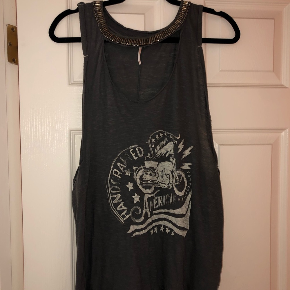 Boutique tank top with jeweled neck